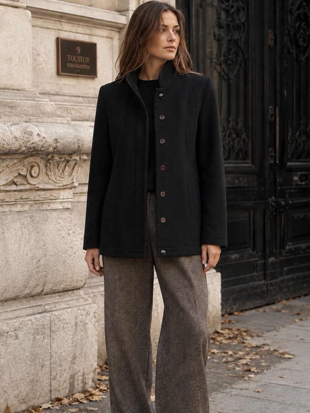 Mackintosh Vintage 100% Pure Wool Black Button-Down Long-Sleeve Pea Coat Size 8